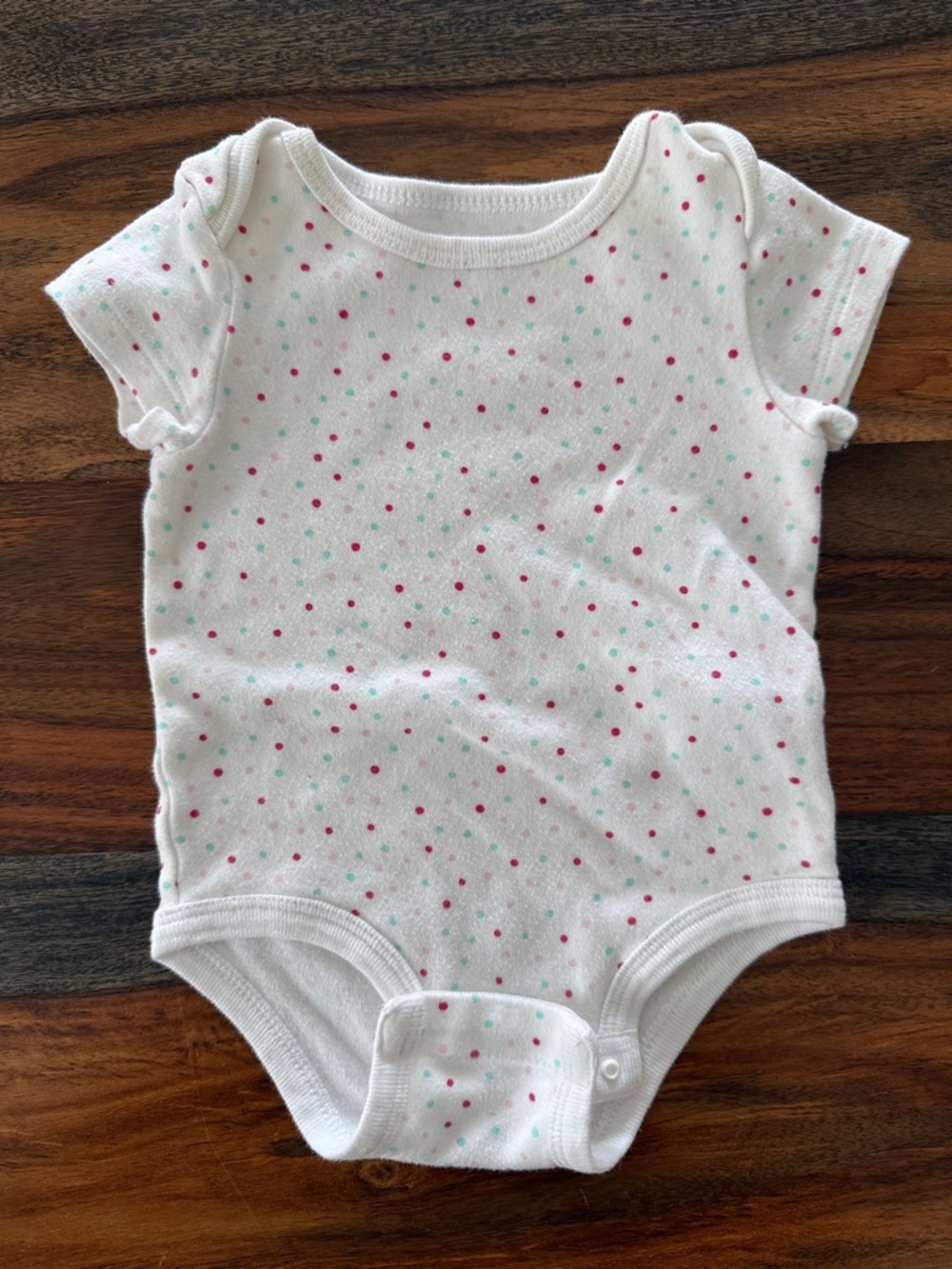 3/$10 - White Polka Dot Baby One-Piece Bodysuit - Pink & Mint